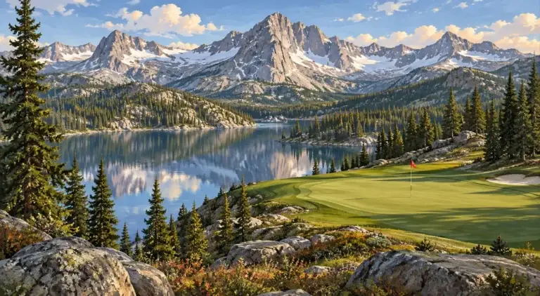 Illustration of High alpine lake and granite peaks