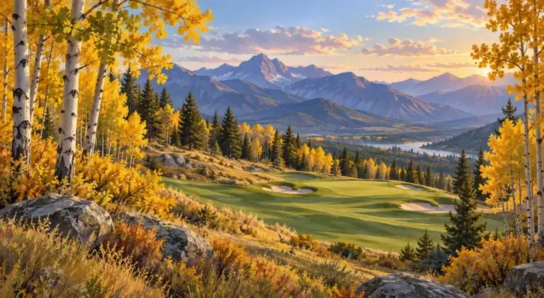 Illustration of Golden aspen grove in early autumn