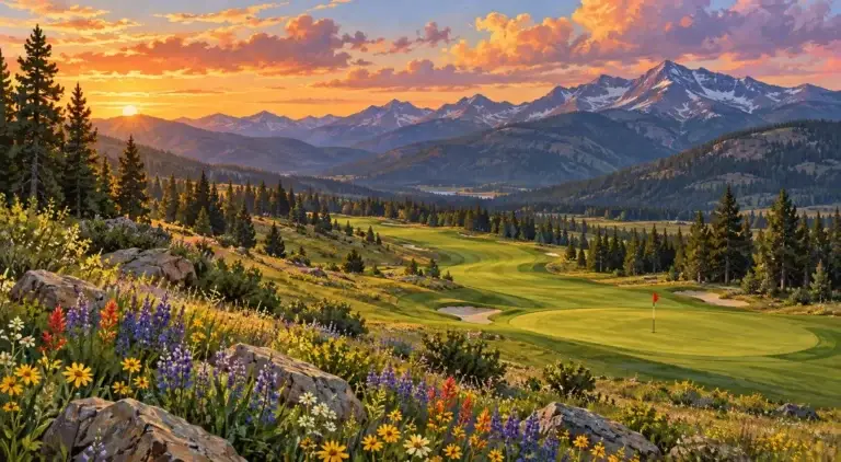 Illustration of Colorado wildflower meadow at sunset
