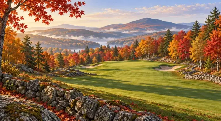 Illustration of New England autumn with stone walls