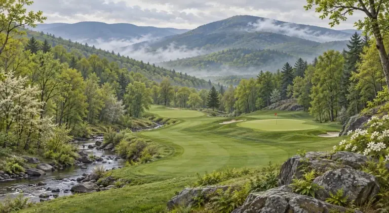 Illustration of Misty Catskill valley in spring