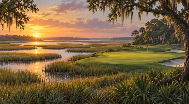 Illustration of South Carolina lowcountry marsh at golden hour