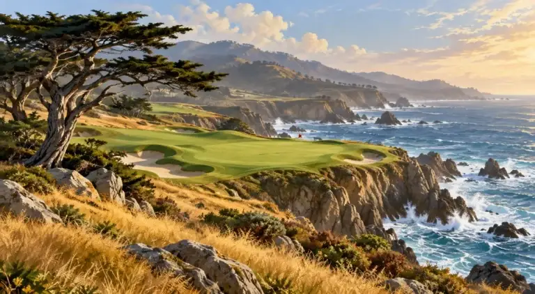 Illustration of California Pacific bluffs and cypress