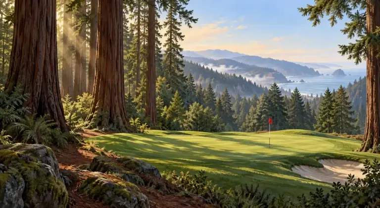 Illustration of Northern California redwood grove